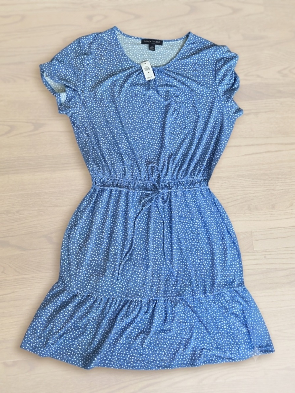 Banana Republic Blue Floral Drawstring Waist Dress (stretch material)